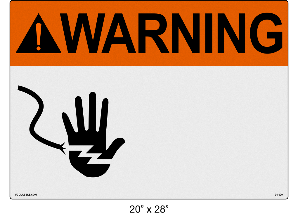 Custom Reflective 20" x 28" | ANSI Warning Label | Hand Symbol
