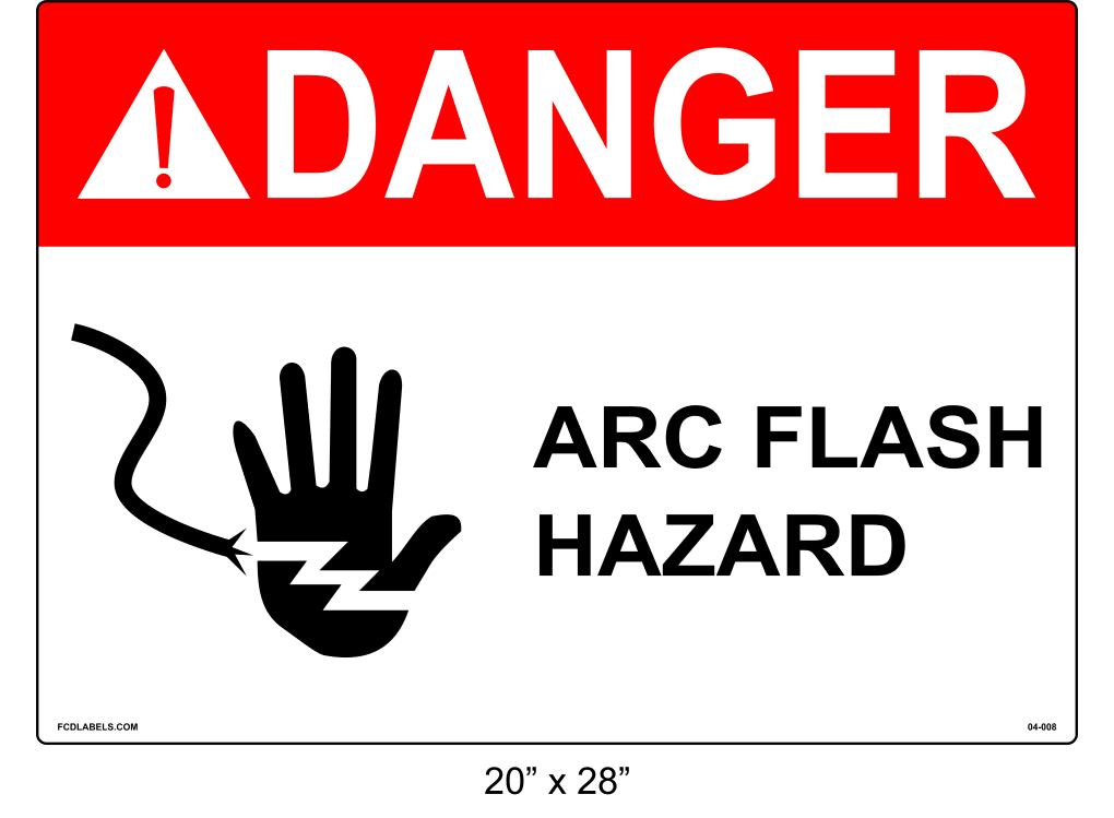 20" x 28" | ANSI Danger Arc Flash Hazard | Hand Symbol