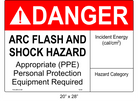 20" x 28" | ANSI Danger Arc Flash and Shock Hazard | Incident Energy