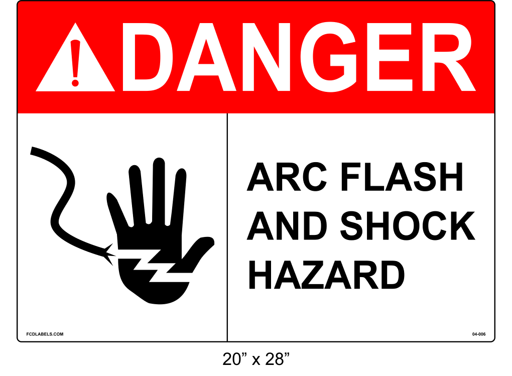 20" x 28" | ANSI Danger Arc Flash and Shock Hazard | Hand Symbol