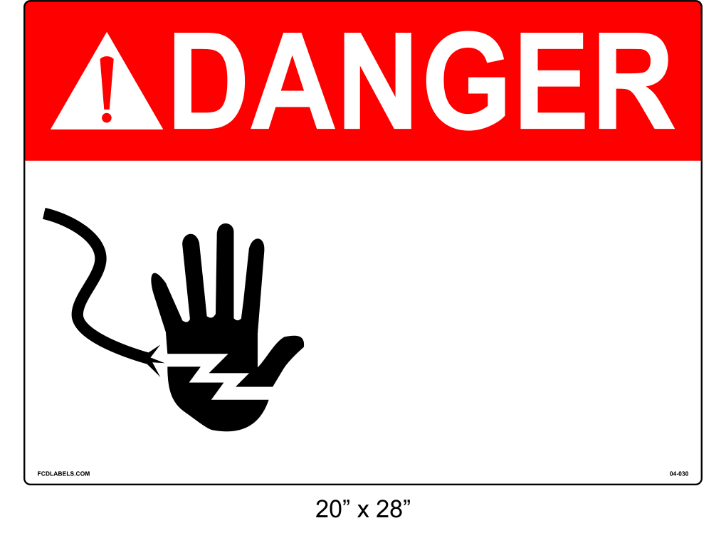 Custom 20" x 28" | ANSI Warning Label | Hand Symbol