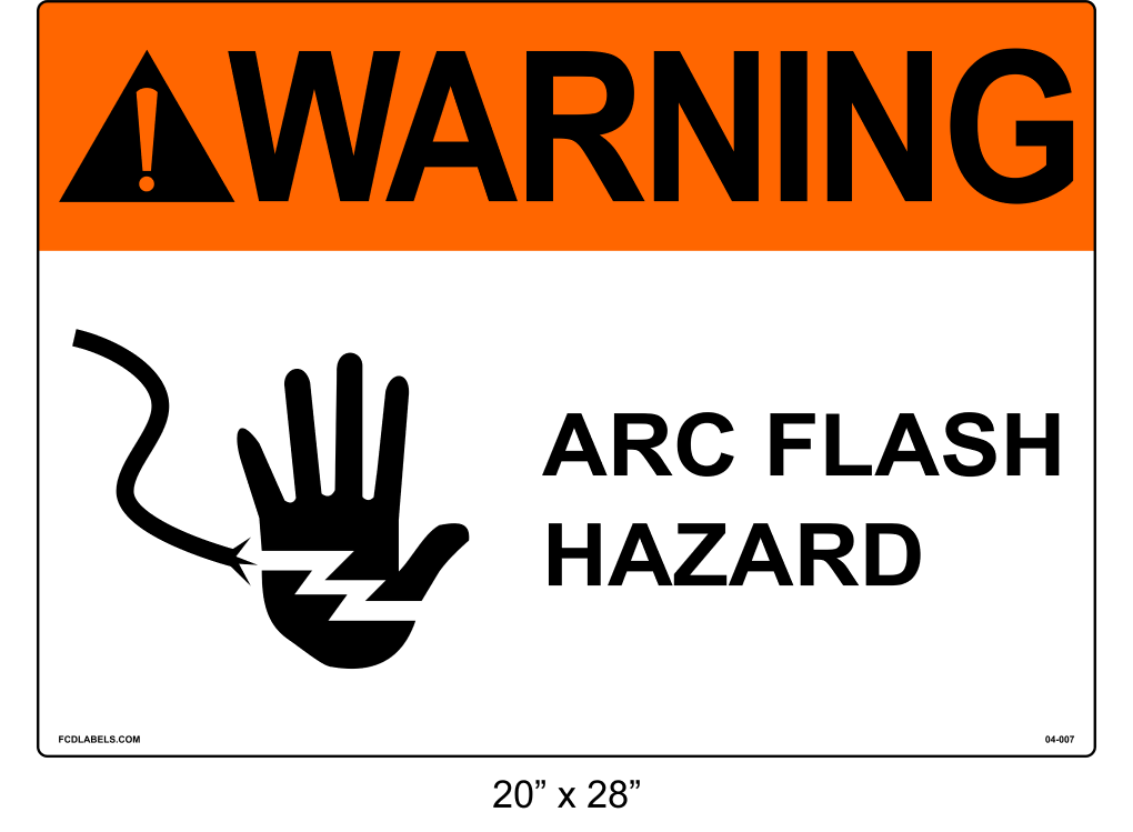 20" x 28" | ANSI Warning Arc Flash Hazard | Hand Symbol