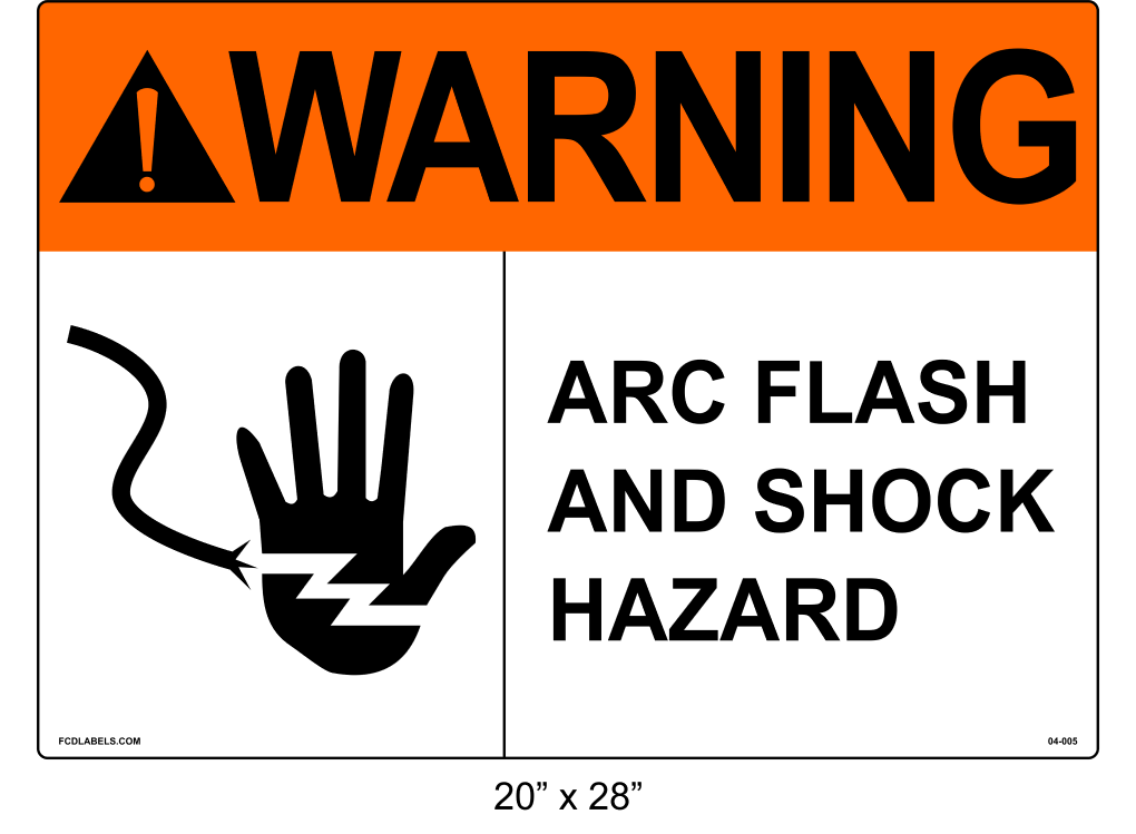20" x 28" | ANSI Warning Arc Flash and Shock Hazard | Hand Symbol