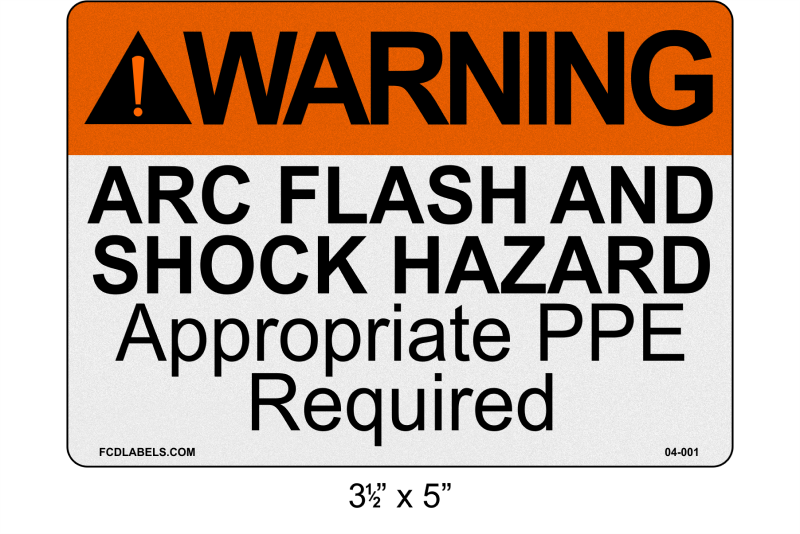 3.5" x 5" | ANSI Warning Arc Flash and Shock Hazard Appropriate PPE Required Reflective