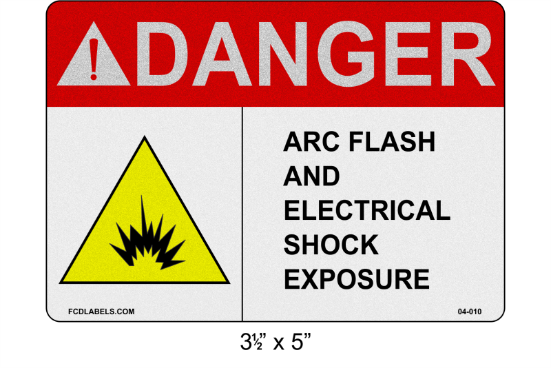 Reflective 3.5" x 5" | ANSI Danger Arc Flash and Electrical Shock Exposure | Shock Symbol