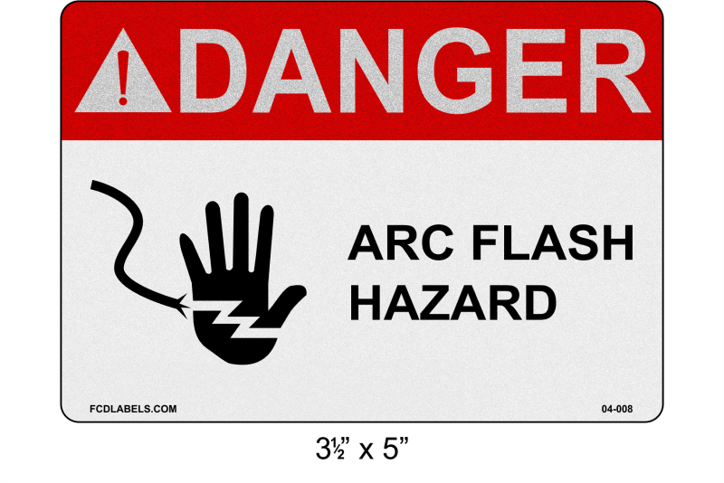 Reflective 3.5" x 5" | ANSI Danger Arc Flash Hazard | Hand Symbol