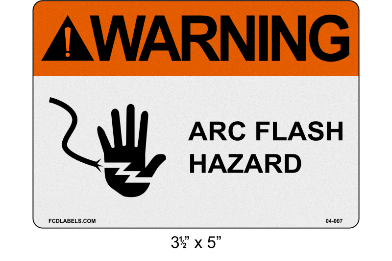 Reflective 3.5" x 5" | ANSI Warning Arc Flash Hazard | Hand Symbol
