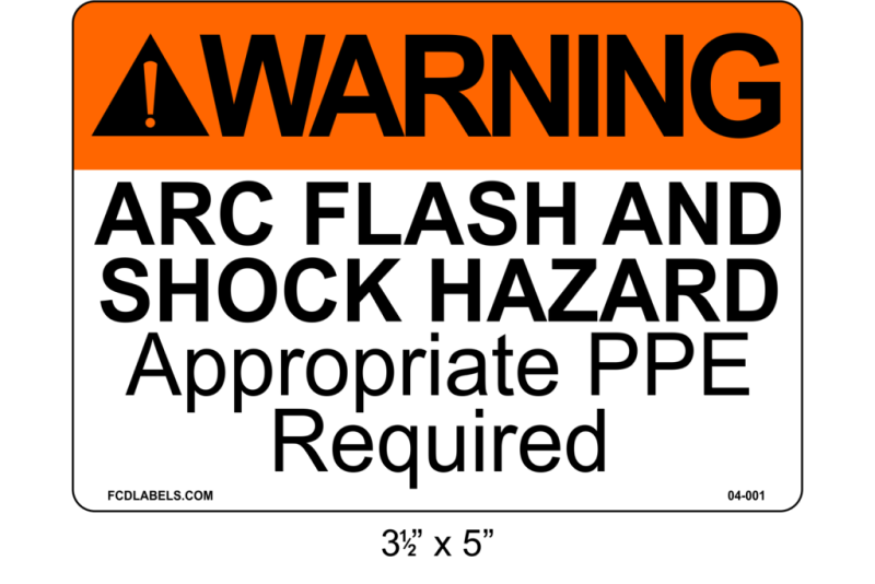 3.5" x 5" | ANSI Warning Arc Flash and Shock Hazard Appropriate PPE Required