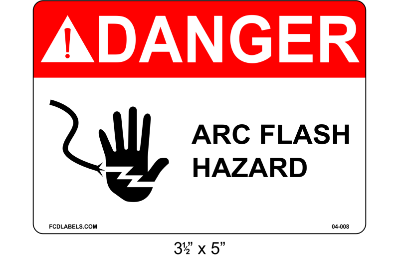 3.5" x 5" | ANSI Danger Arc Flash Hazard | Hand Symbol