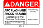 3.5" x 5" | ANSI Danger Arc Flash and Shock Hazard | Incident Energy