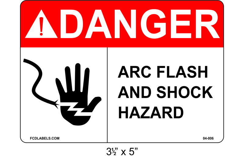 3.5" x 5" | ANSI Danger Arc Flash and Shock Hazard | Hand Symbol