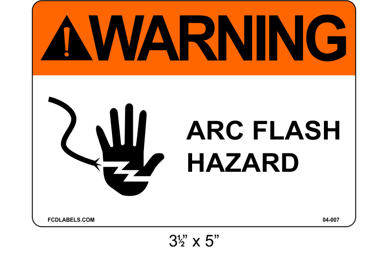 3.5" x 5" | ANSI Warning Arc Flash Hazard | Hand Symbol