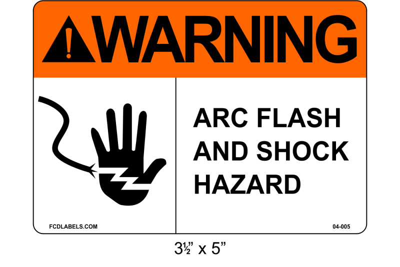 3.5" x 5" | ANSI Warning Arc Flash and Shock Hazard | Hand Symbol