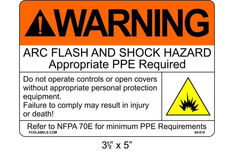 3.5" x 5" | Warning Do Not Operate Controls | ANSI Arc Flash Labels