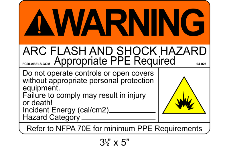 3.5" x 5" | Warning Do Not Operate Fill-Ins | ANSI Arc Flash Labels