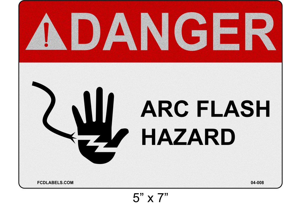 Reflective 5" x 7" | ANSI Danger Arc Flash Hazard | Hand Symbol