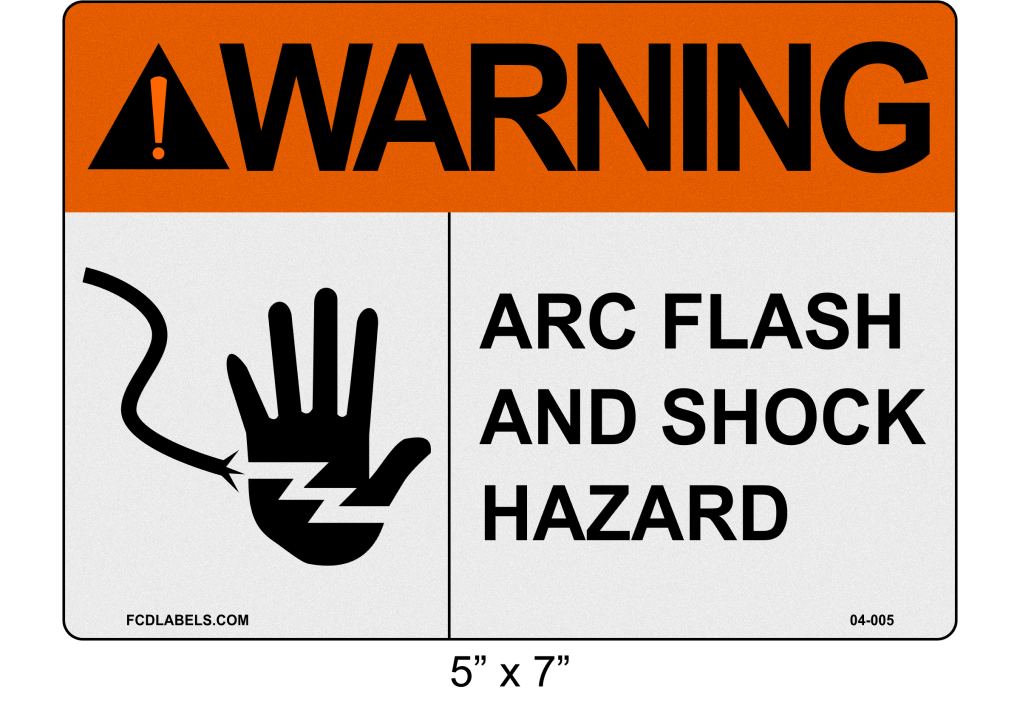 5" x 7" | ANSI Warning Arc Flash and Shock Hazard | Hand Symbol Reflective