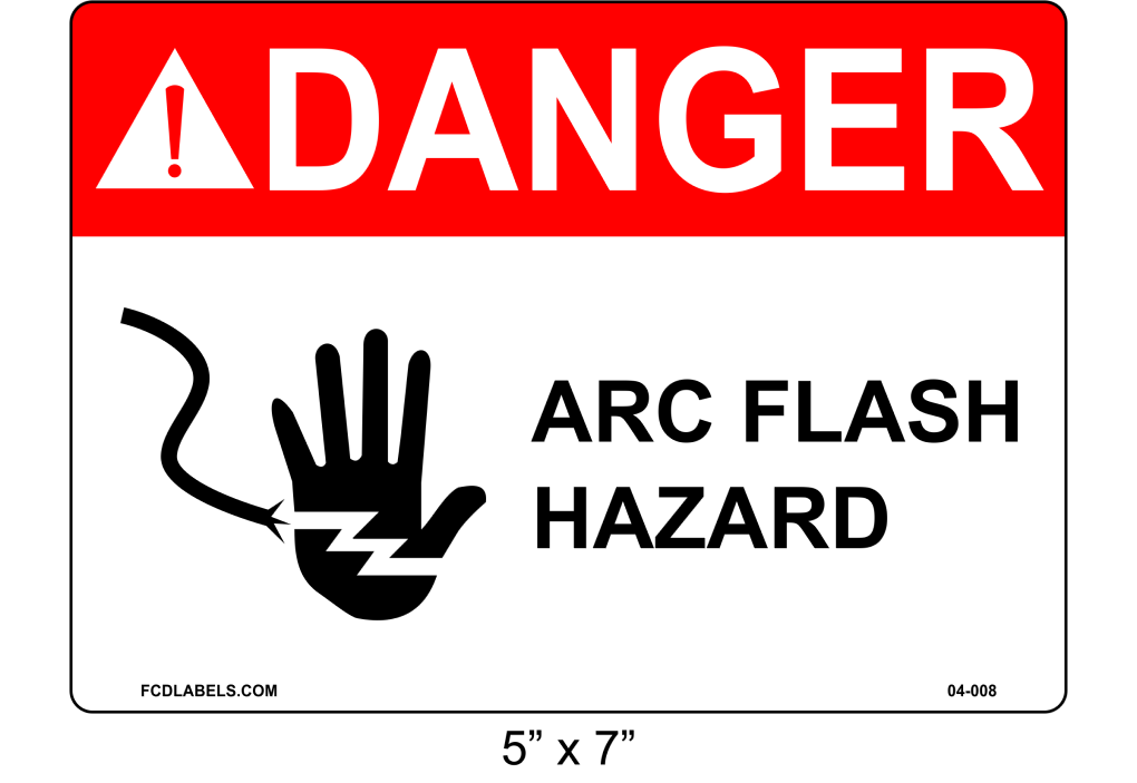 5" x 7" | ANSI Danger Arc Flash Hazard | Hand Symbol