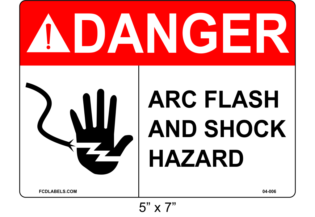 5" x 7" | ANSI Danger Arc Flash and Shock Hazard | Hand Symbol