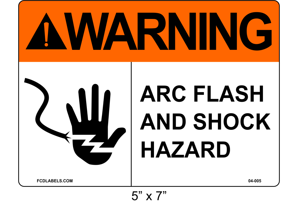 5" x 7" | ANSI Warning Arc Flash and Shock Hazard | Hand Symbol