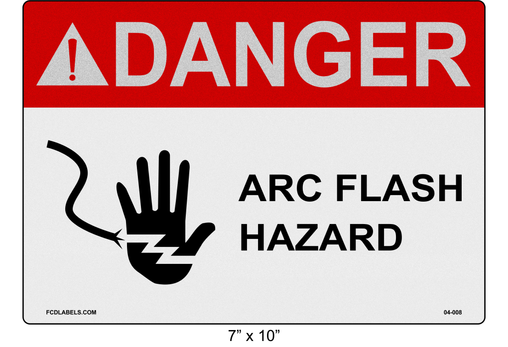 Reflective 7" x 10" | ANSI Danger Arc Flash Hazard | Hand Symbol