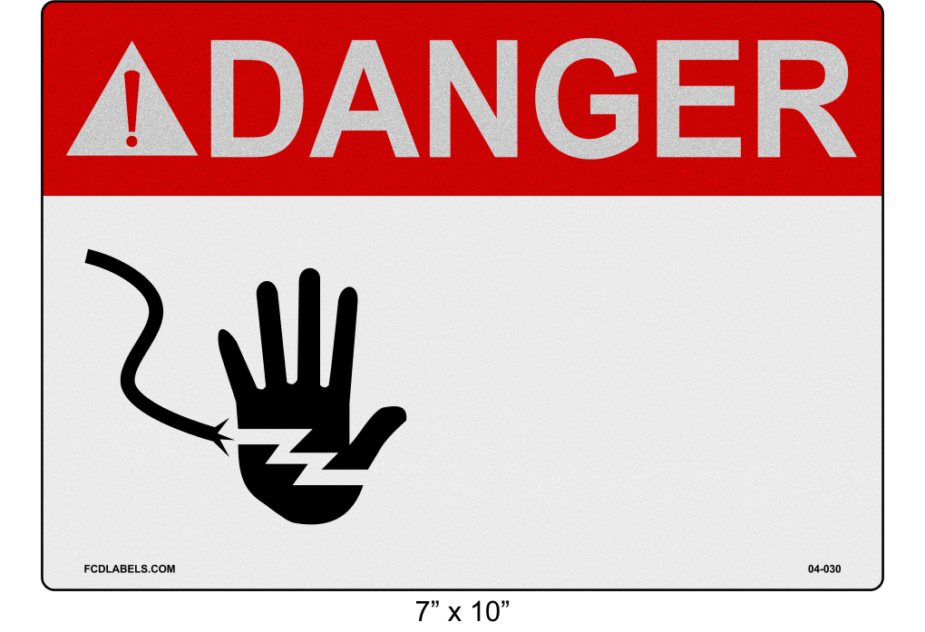 Custom Reflective 7" x 10" | ANSI Warning Label | Hand Symbol