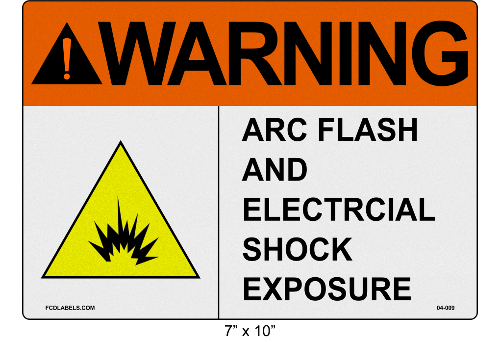Reflective 7" x 10" | ANSI Warning Arc Flash and Electrical Shock Exposure | Shock Symbol