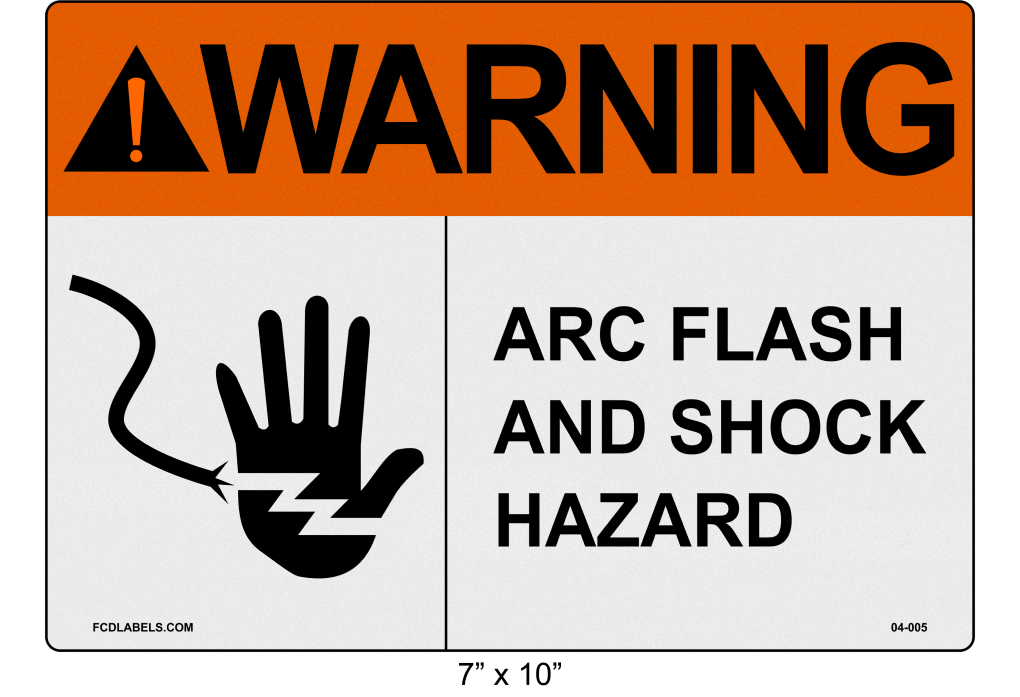 7" x 10" | ANSI Warning Arc Flash and Shock Hazard | Hand Symbol Reflective