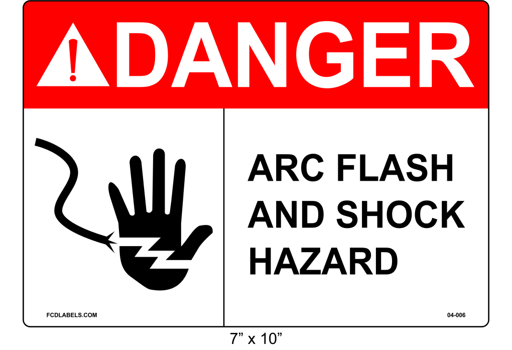 7" x 10" | ANSI Danger Arc Flash and Shock Hazard | Hand Symbol
