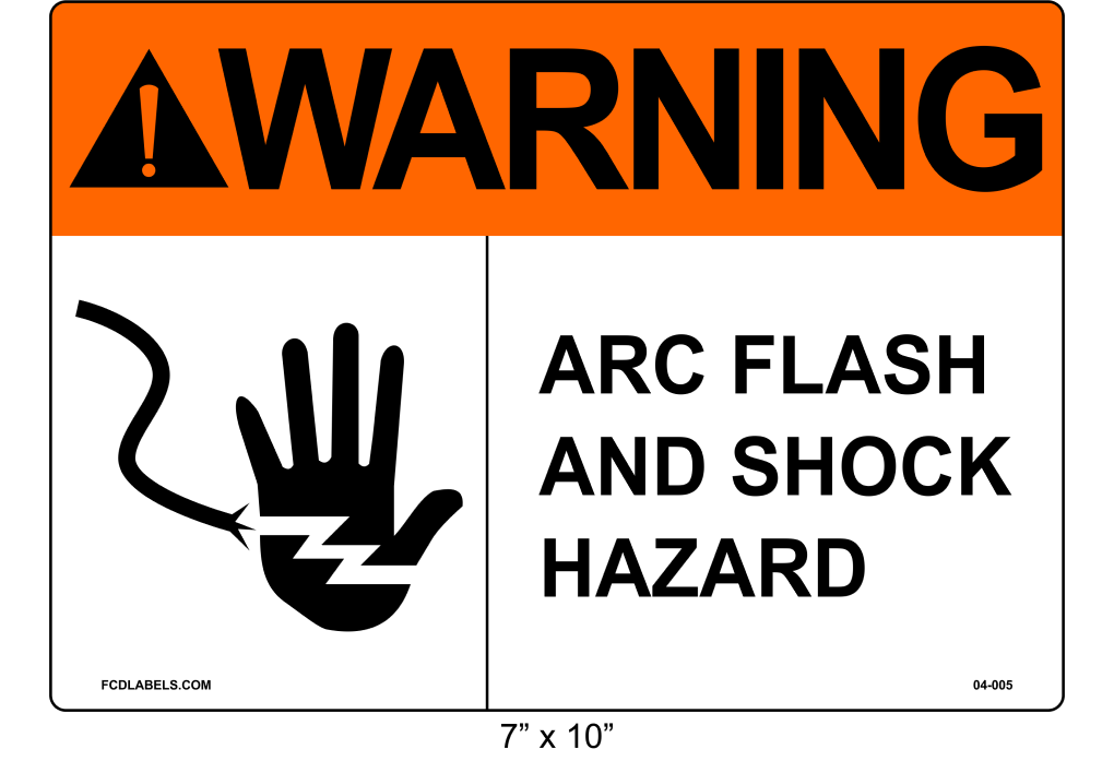 7" x 10" | ANSI Warning Arc Flash and Shock Hazard | Hand Symbol